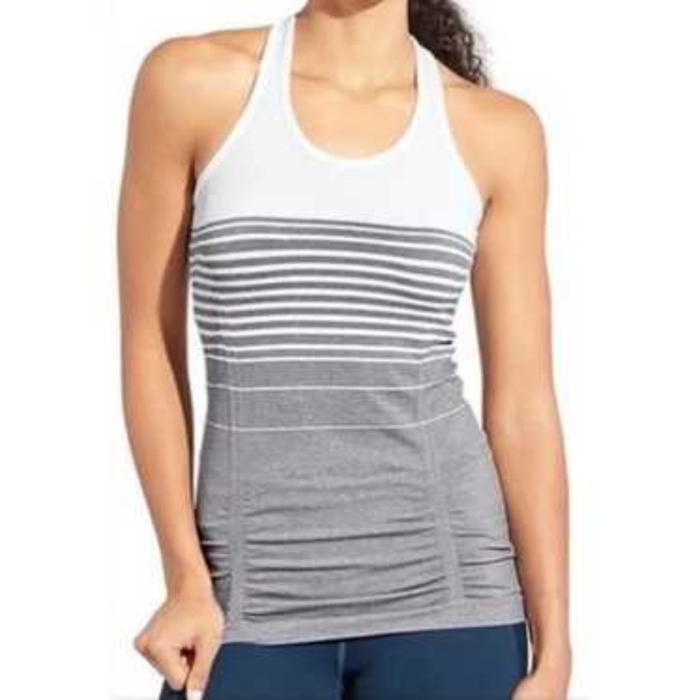 Athleta White and Gray Striped Tank Top Women's Size XS Active Athleta Yoga